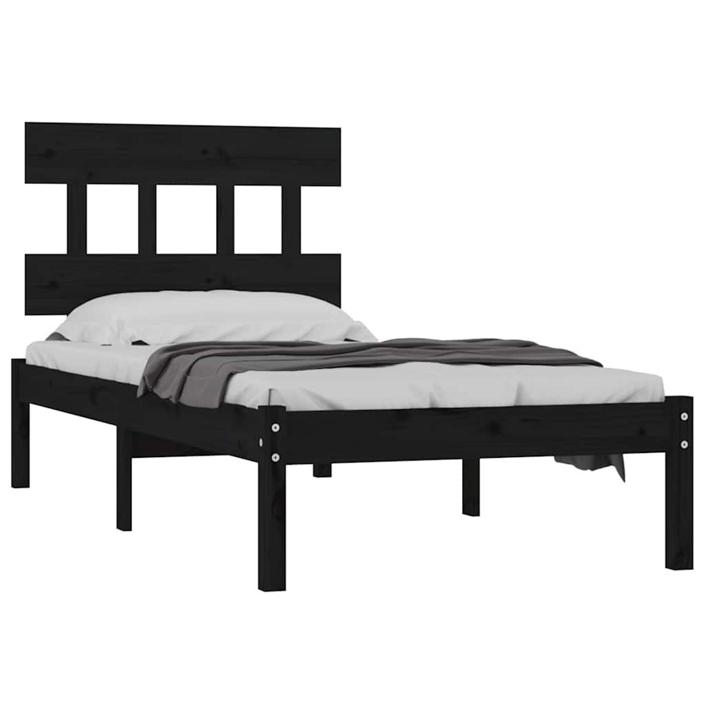 vidaXL Bed frame solid wood black 75x190 cm