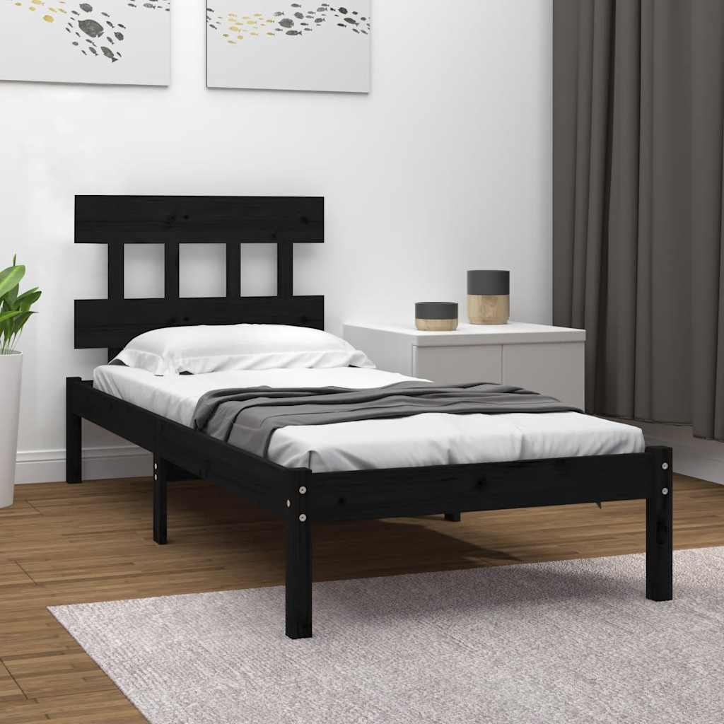 vidaXL Bed frame solid wood black 75x190 cm