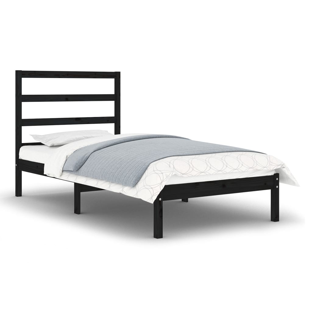 vidaXL Bed frame solid wood black 75x190 cm