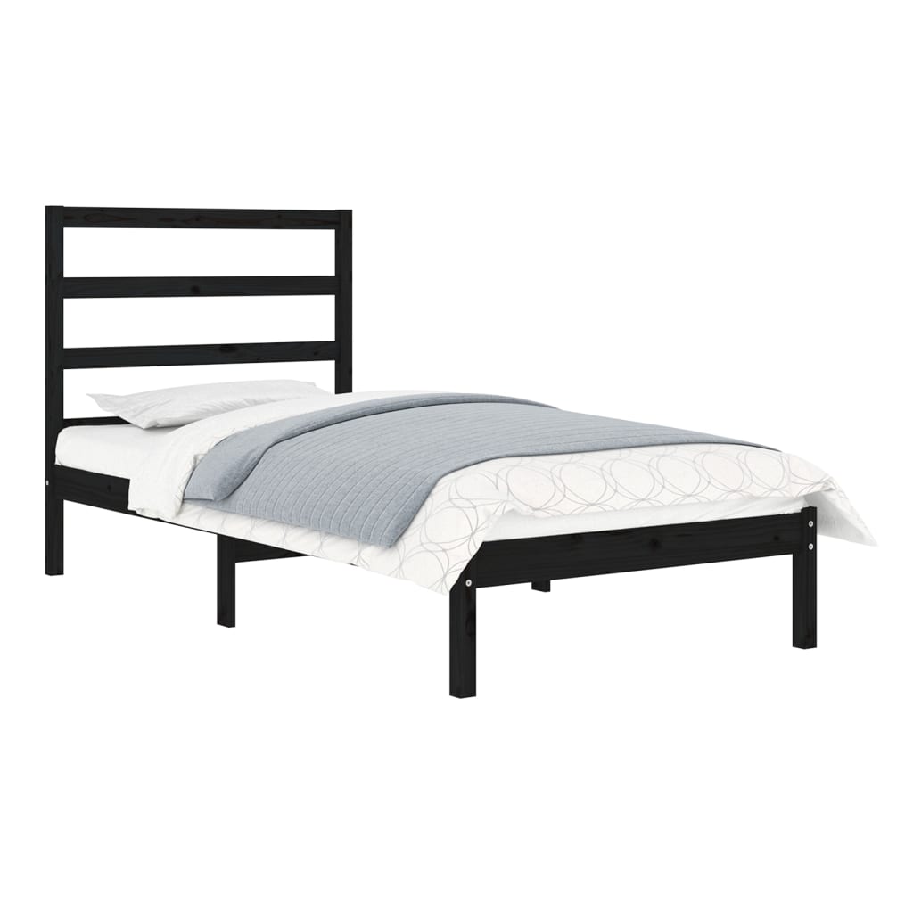 vidaXL Bed frame solid wood black 75x190 cm
