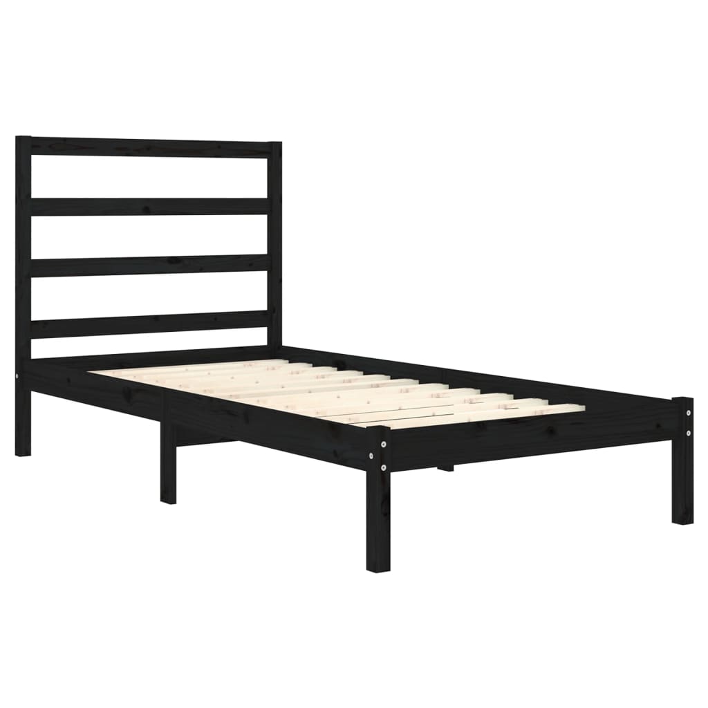 vidaXL Bed frame solid wood black 75x190 cm