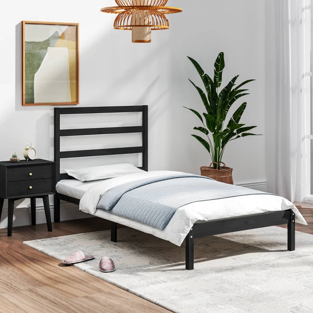 vidaXL Bed frame solid wood black 75x190 cm