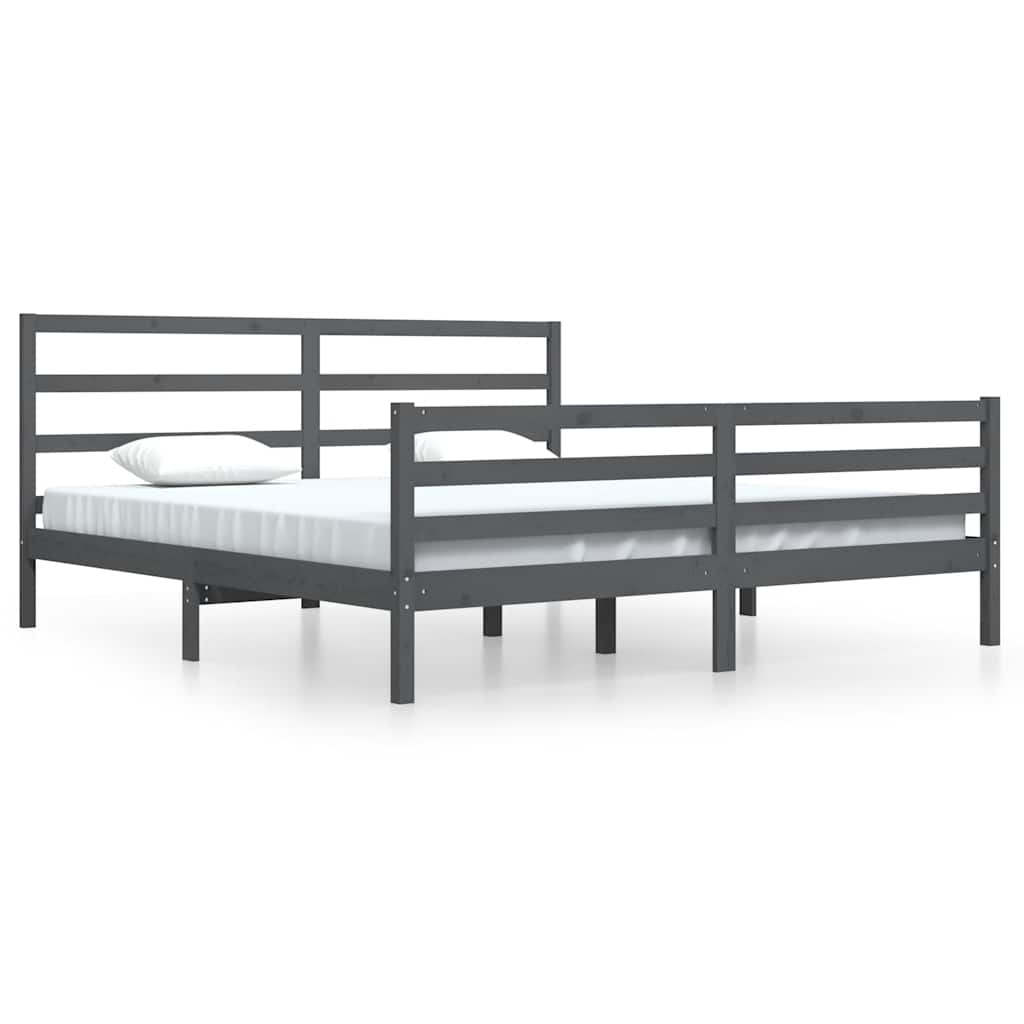 vidaXL Bed Frame Solid Pine Wood Grey 200x200 cm
