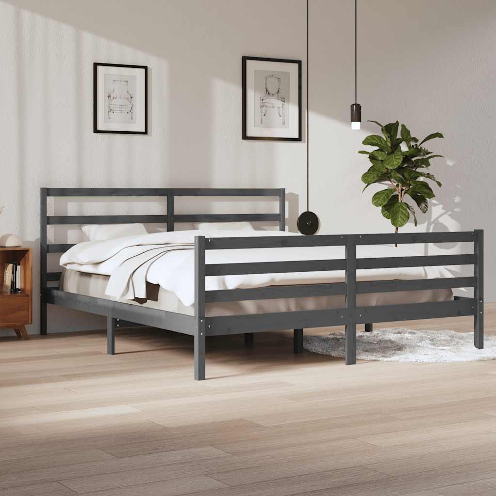 vidaXL Bed Frame Solid Pine Wood Grey 200x200 cm