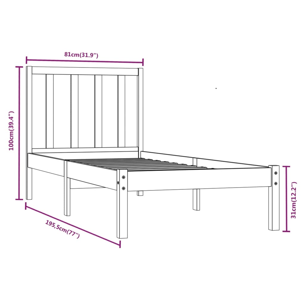 vidaXL Bedframe zonder matras massief grenenhout 75x190 cm