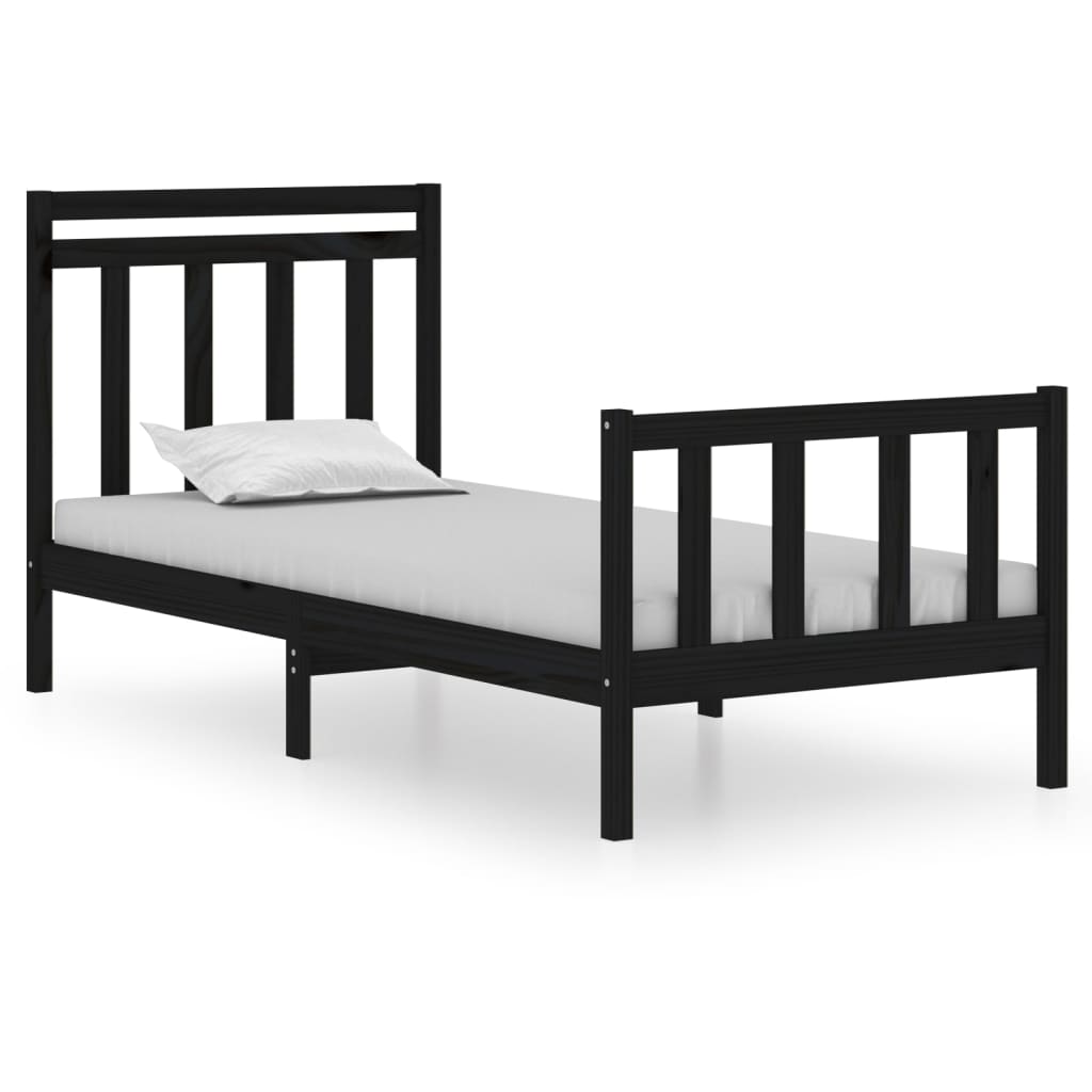 vidaXL Bed frame solid wood black 75x190 cm