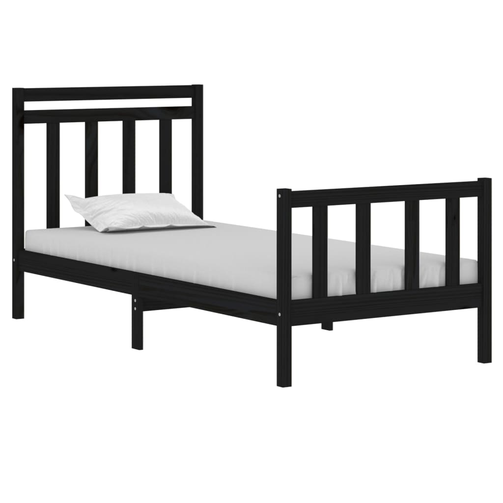 vidaXL Bed frame solid wood black 75x190 cm