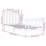 vidaXL Bed frame solid wood black 75x190 cm