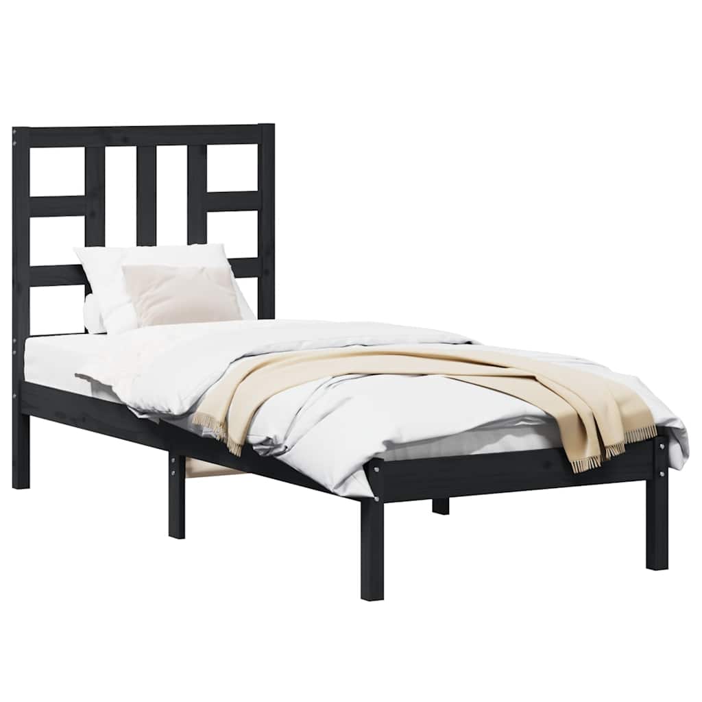 vidaXL Bed frame solid wood black 75x190 cm