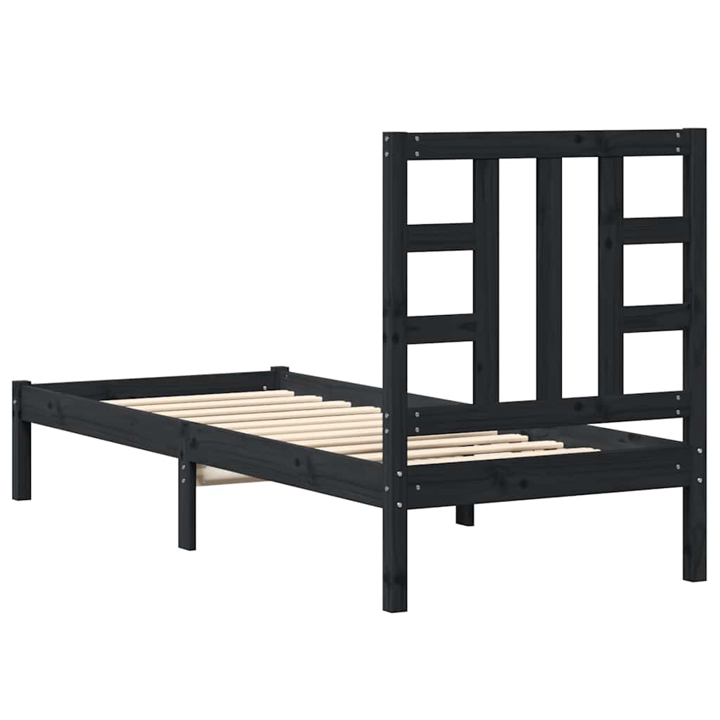 vidaXL Bed frame solid wood black 75x190 cm