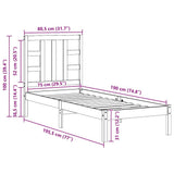 vidaXL Bed frame solid wood black 75x190 cm