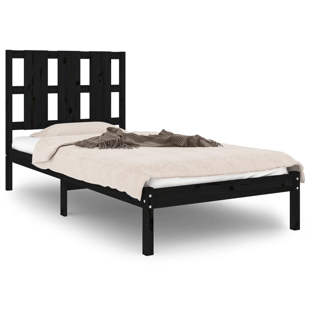 vidaXL Bedframe massief hout zwart 75x190 cm