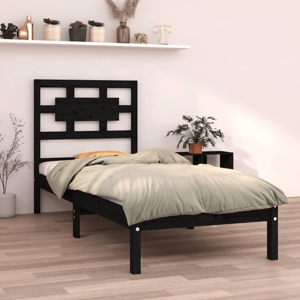 vidaXL Bedframe massief hout zwart 75x190 cm