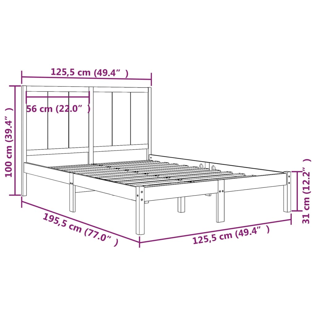 vidaXL Bedframe zonder matras massief grenenhout 120x190 cm