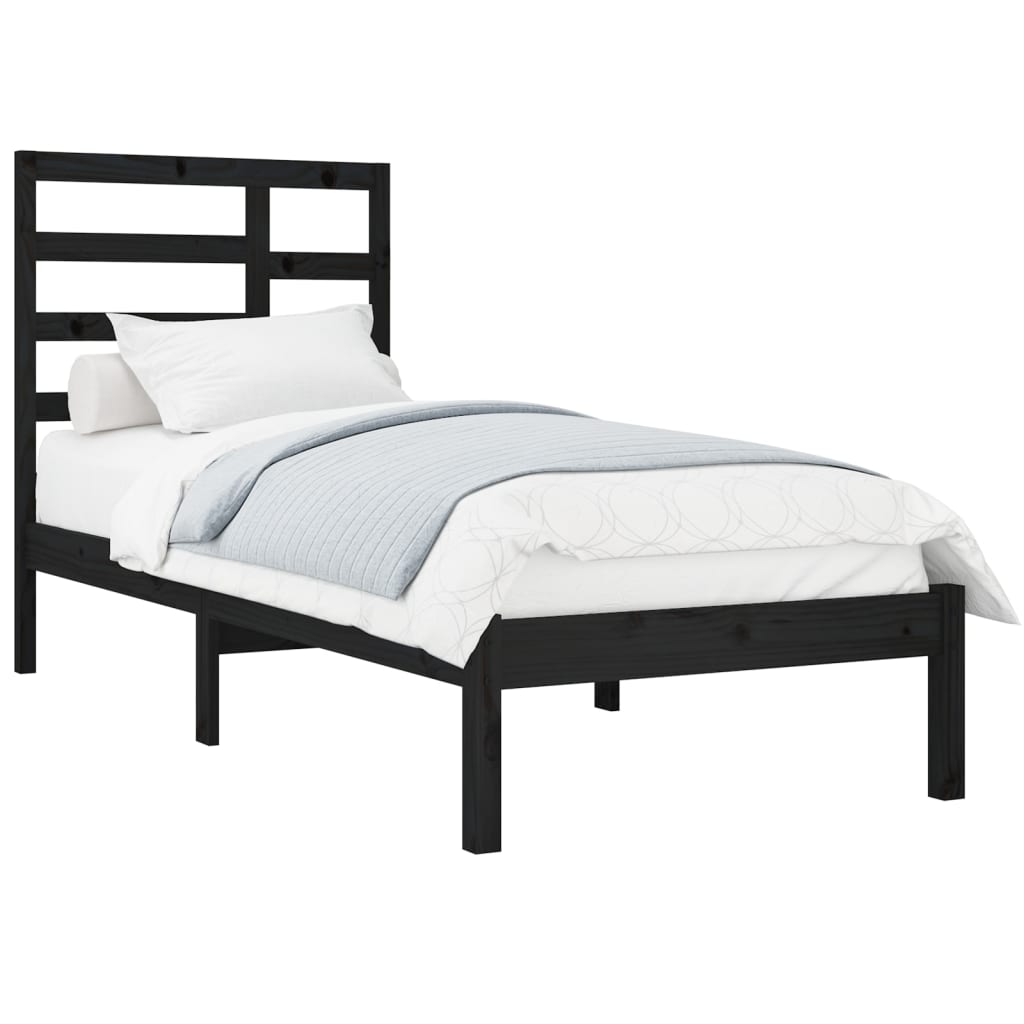 vidaXL Bedframe massief hout zwart 75x190 cm