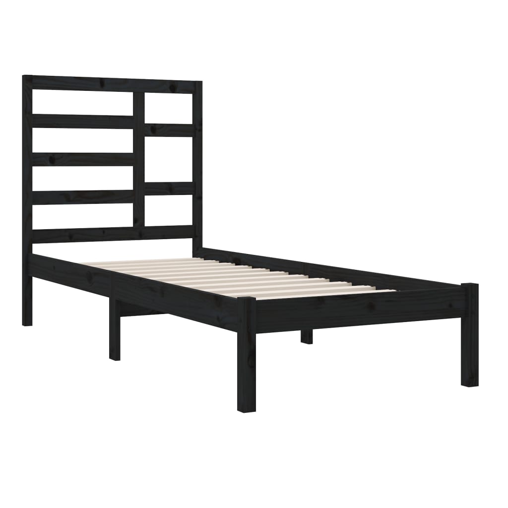 vidaXL Bedframe massief hout zwart 75x190 cm