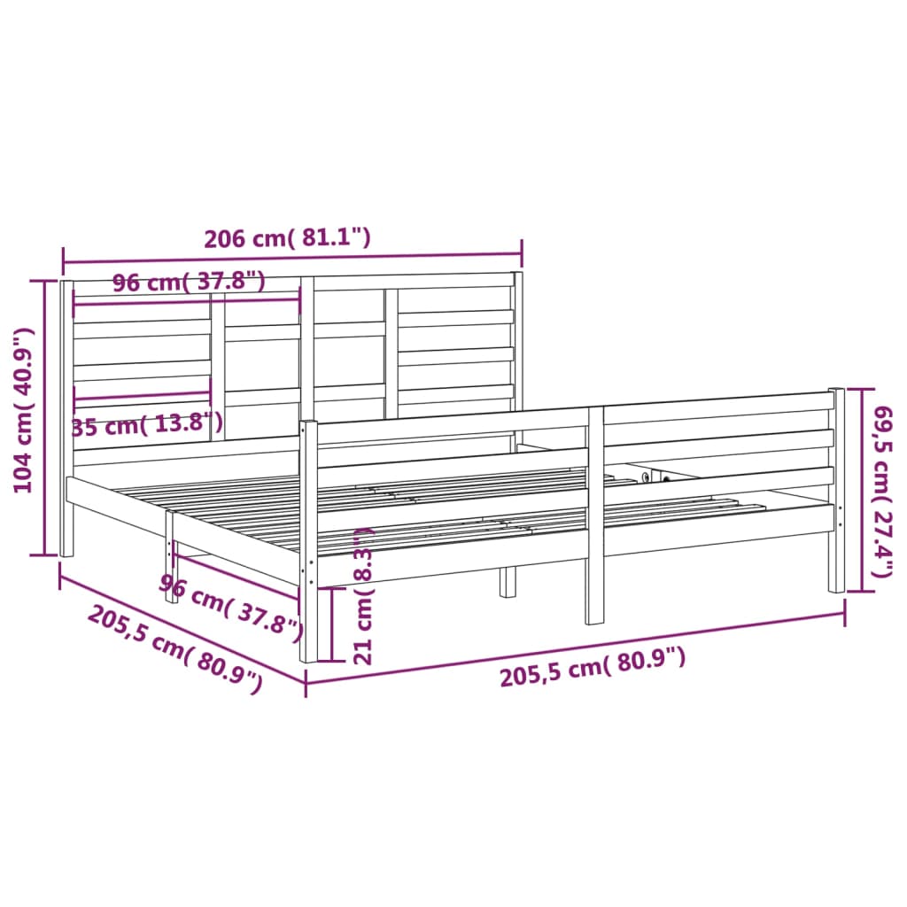 vidaXL Bedframe massief hout grijs 200x200 cm