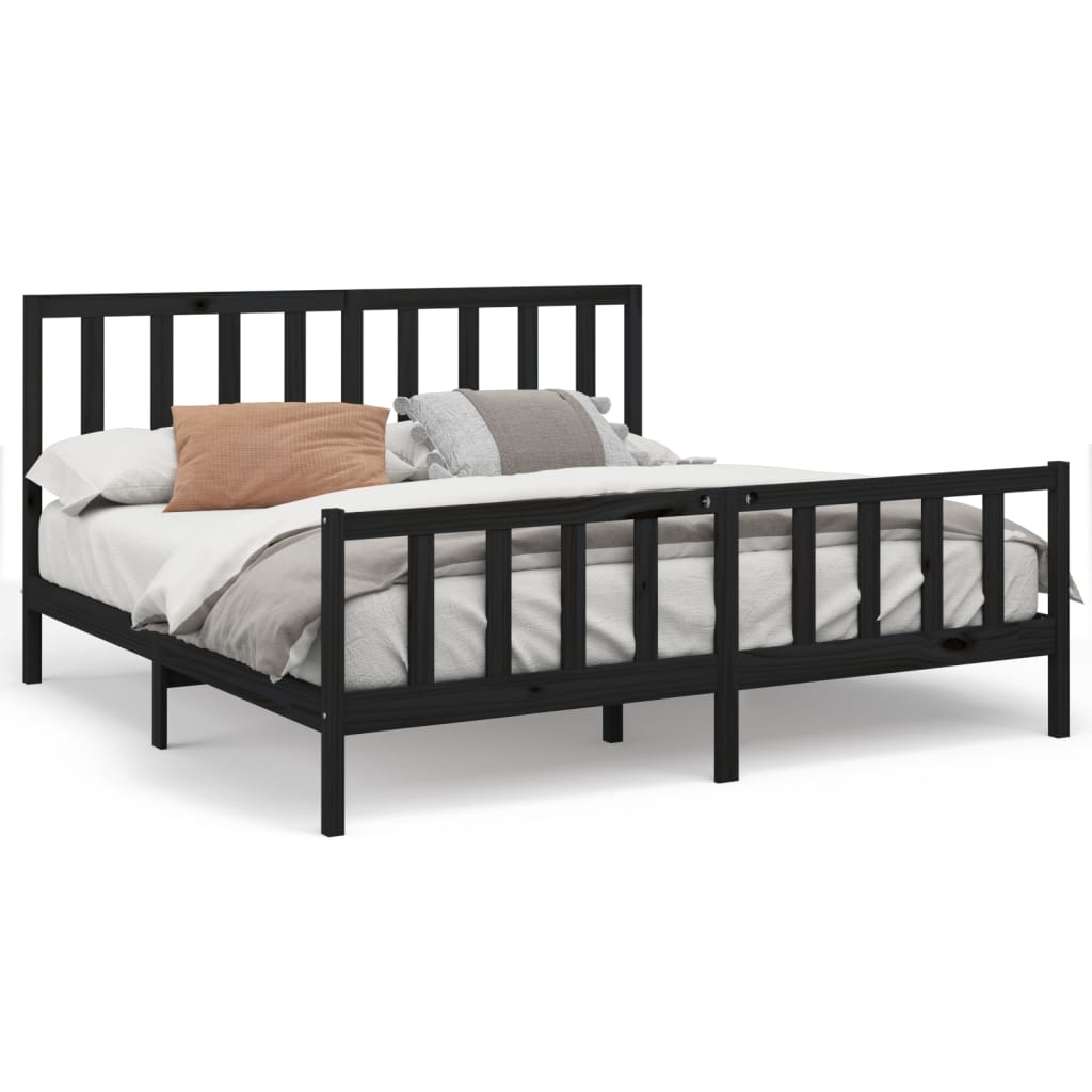 vidaXL Bedframe massief grenenhout zwart 180x200 cm