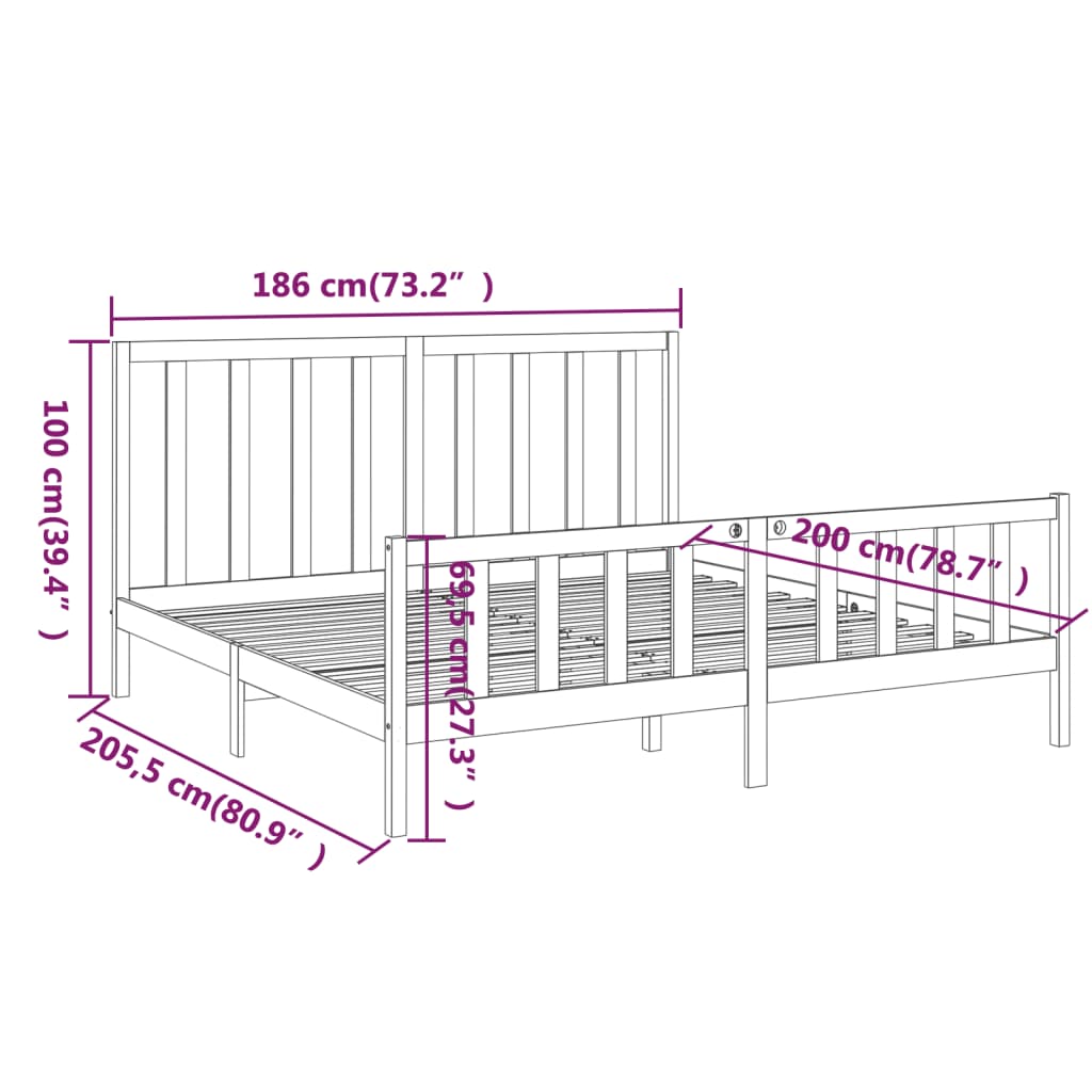 vidaXL Bedframe massief grenenhout zwart 180x200 cm