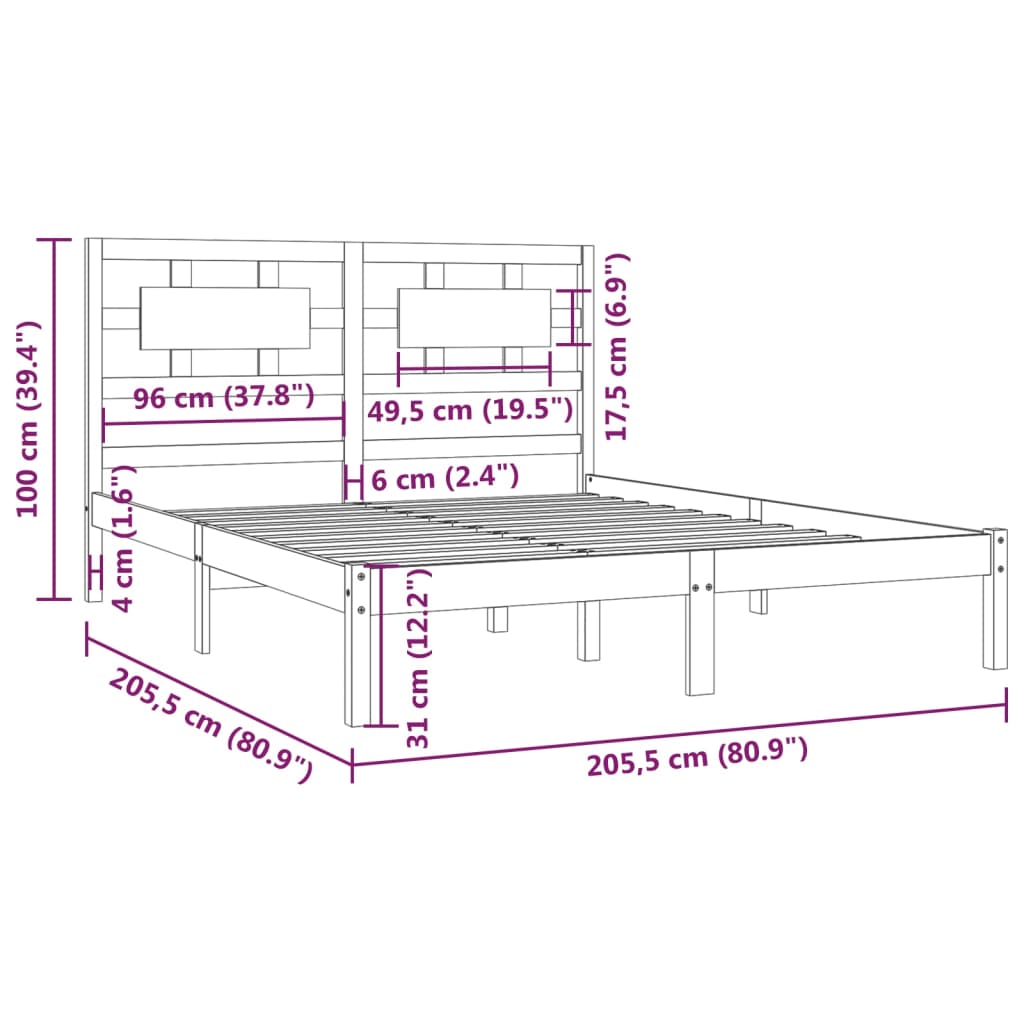 vidaXL Cadre de lit massif vert grenenhout noir 200x200 cm