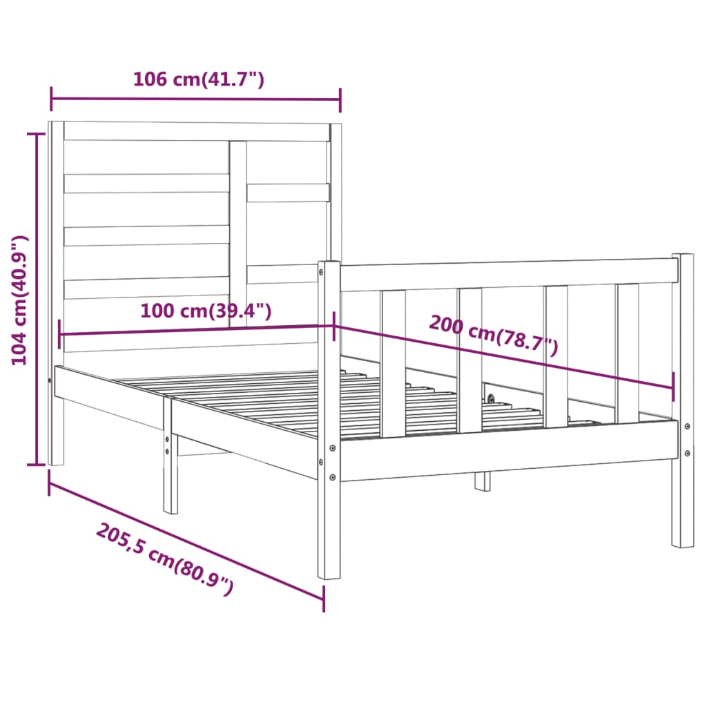 vidaXL Bedframe massief hout zwart 180x200 cm