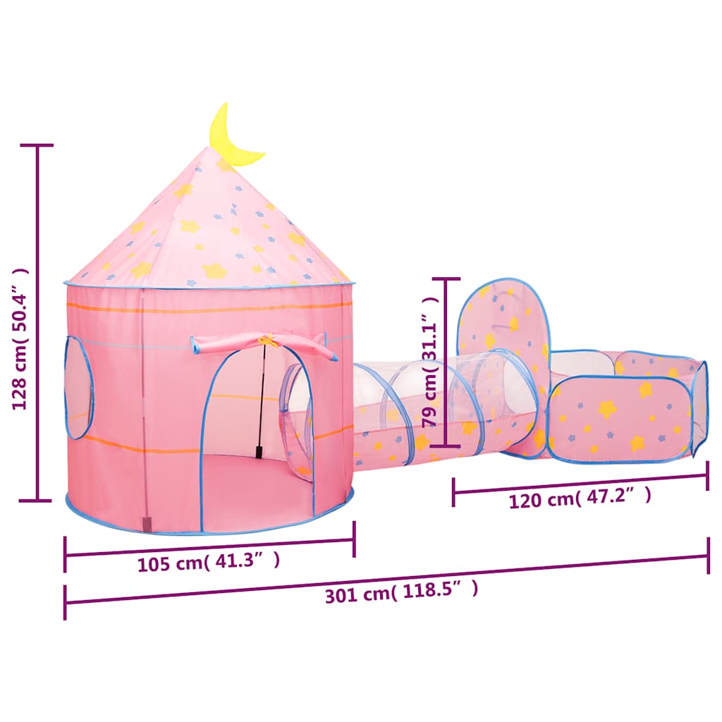 vidaXL Kinderspeeltent met 250 ballen 301x120x128 cm roze