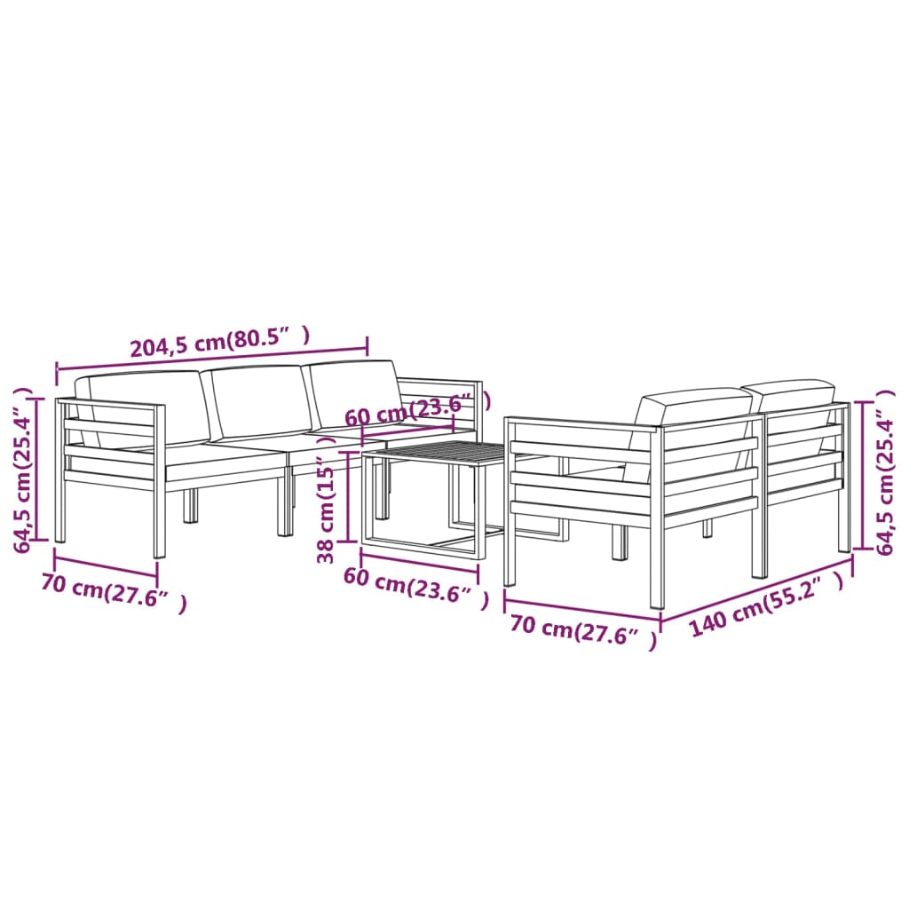 vidaXL 6-delige Loungeset met kussens aluminium antracietkleurig