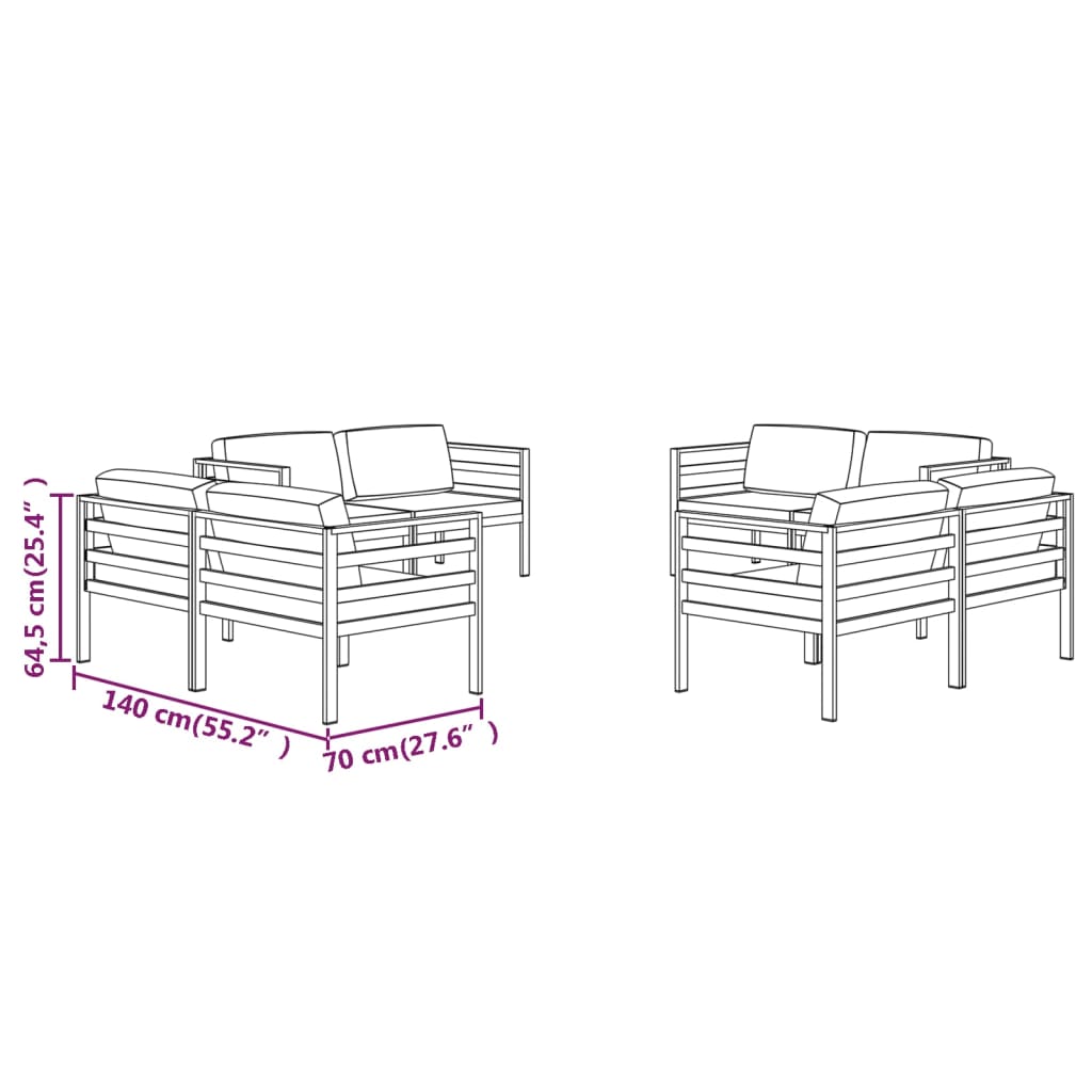 vidaXL 8-delige Loungeset met kussens aluminium antracietkleurig
