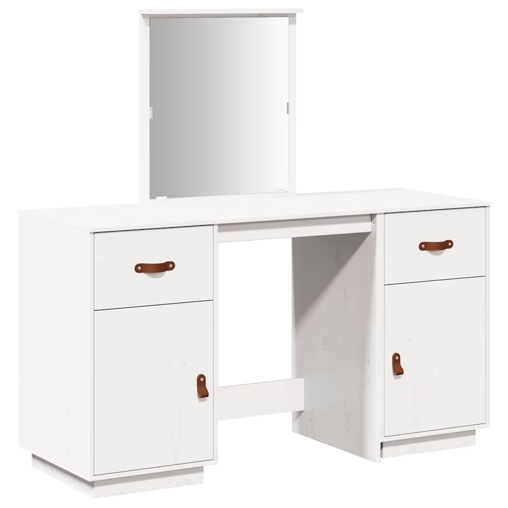 vidaXL Dressing Table Set with Mirror Solid Pine Wood White