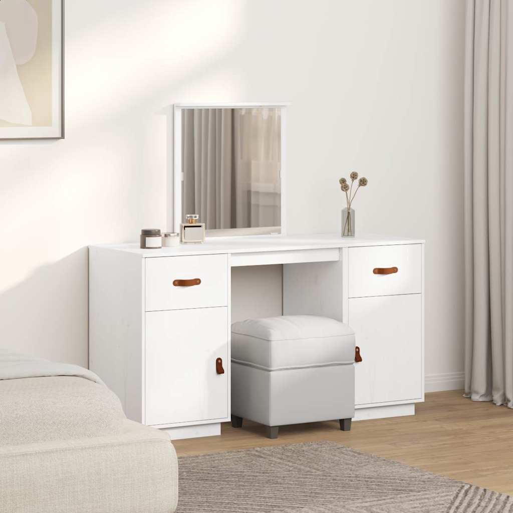 vidaXL Dressing Table Set with Mirror Solid Pine Wood White
