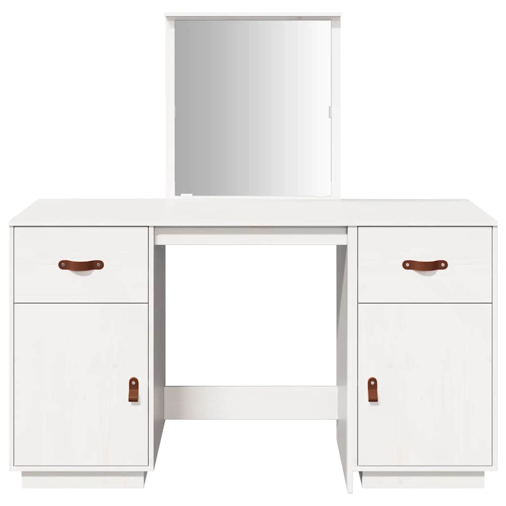 vidaXL Dressing Table Set with Mirror Solid Pine Wood White
