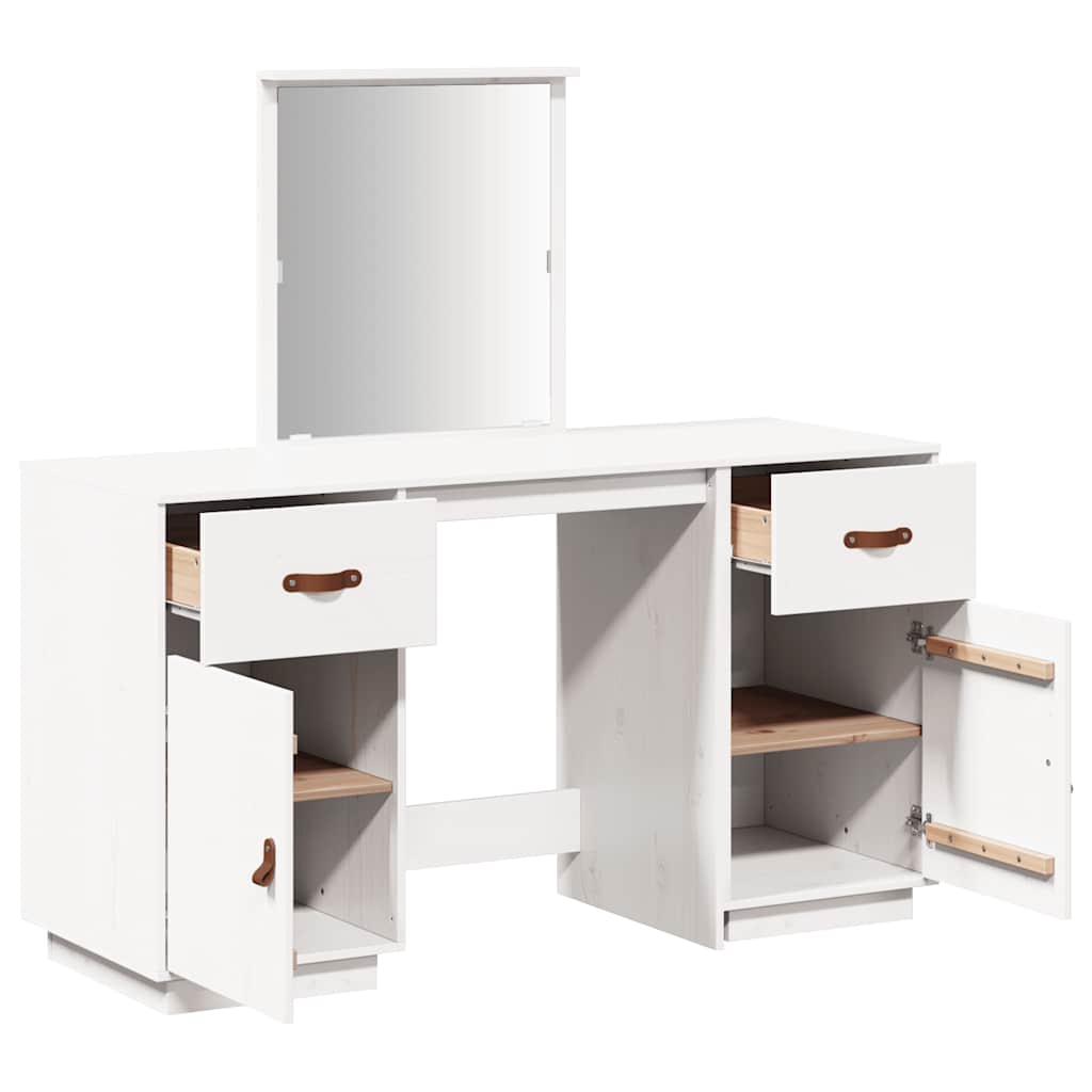 vidaXL Dressing Table Set with Mirror Solid Pine Wood White