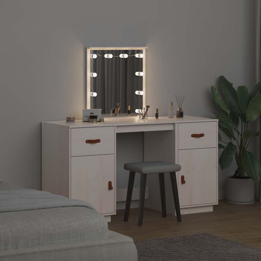 vidaXL Kaptafelset met LED massief grenenhout wit