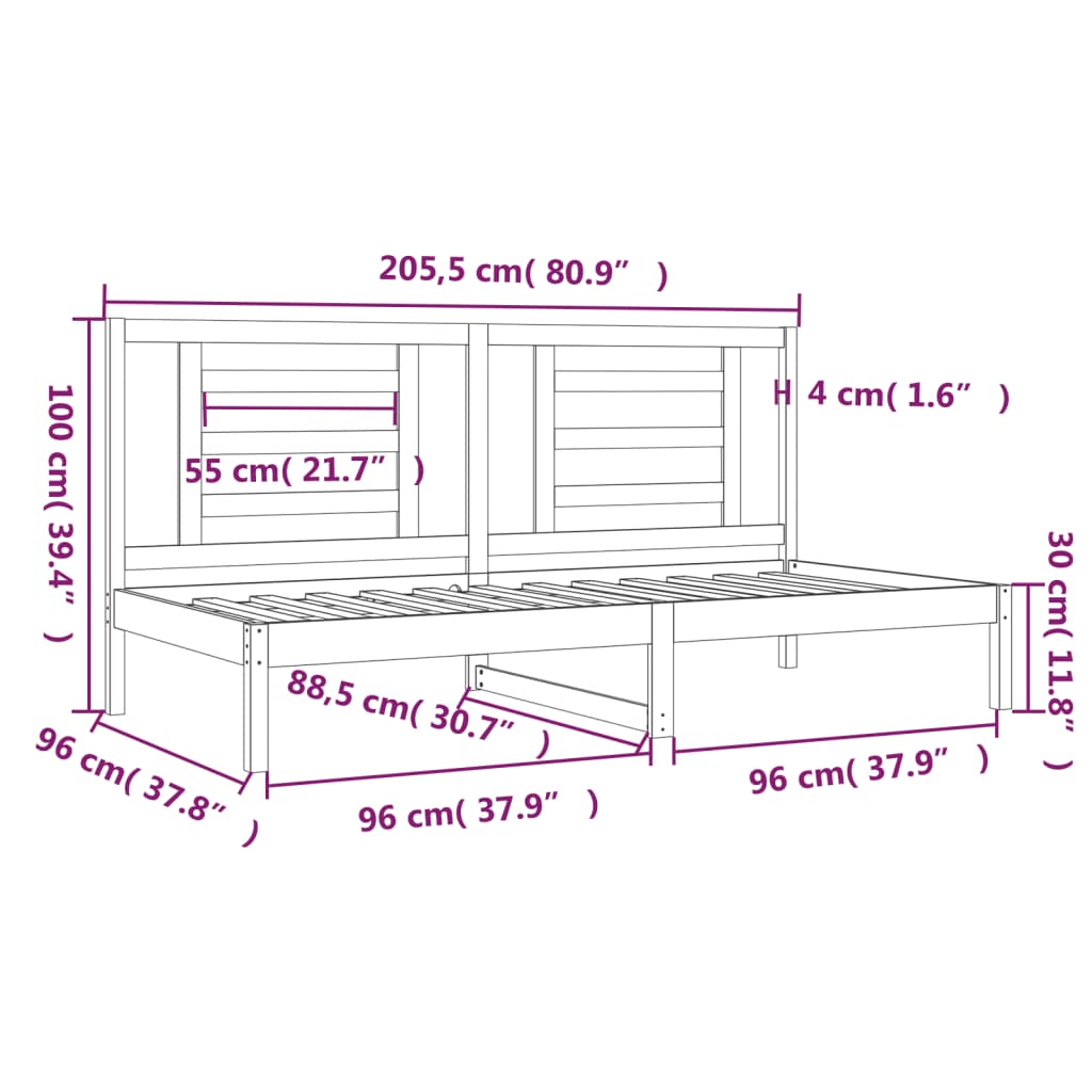 vidaXL Slaapbank zonder matras 90x200 cm massief grenenhout