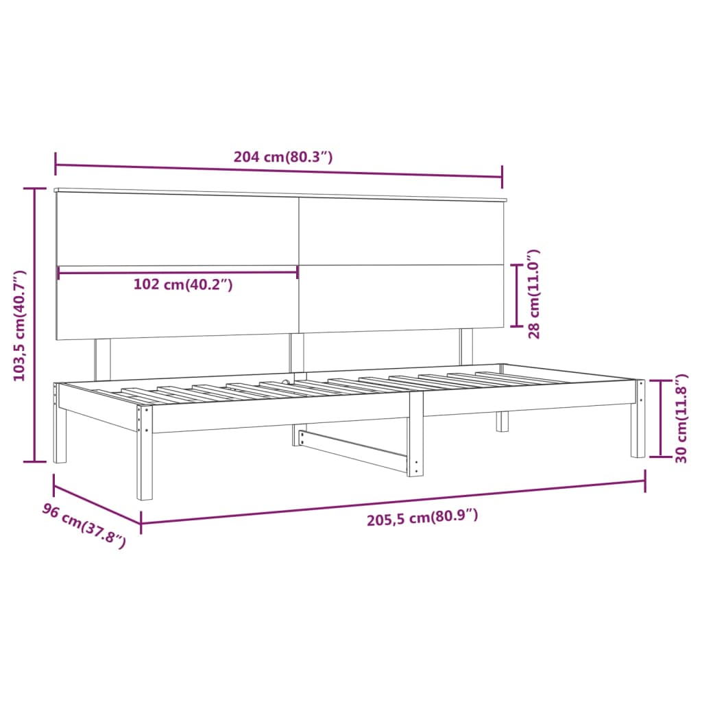 vidaXL Slaapbank zonder matras 90x200 cm massief grenenhout