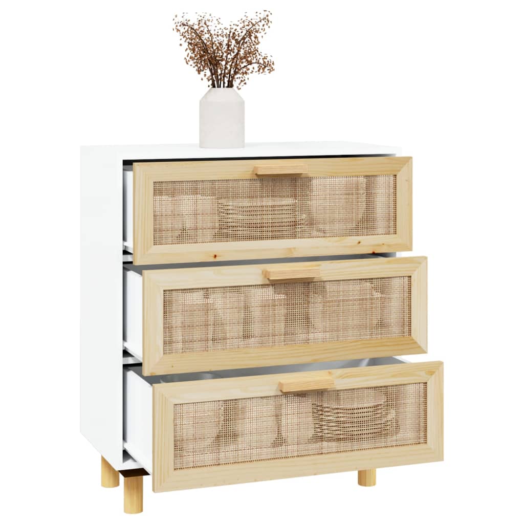 vidaXL Dressoir 60x30x70 cm massief grenenhout en rattan wit
