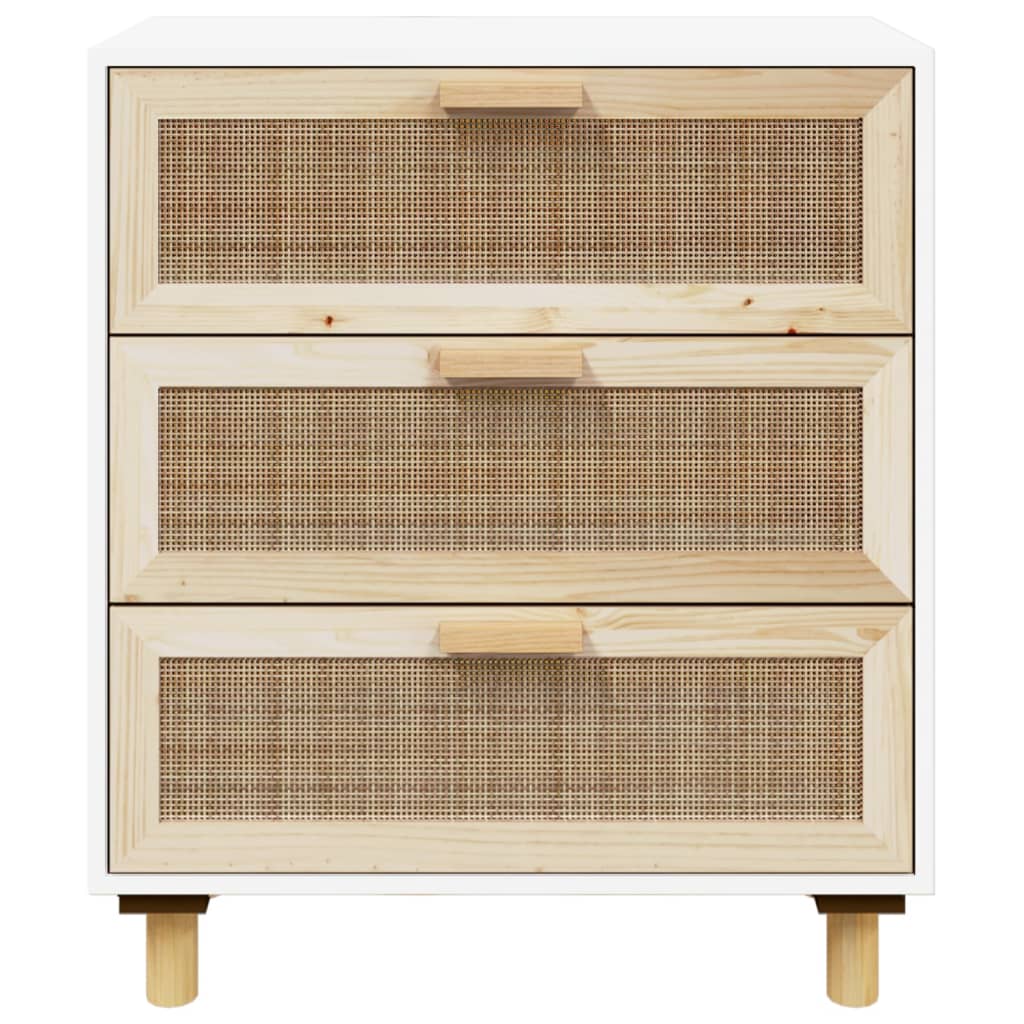 vidaXL Dressoir 60x30x70 cm massief grenenhout en rattan wit