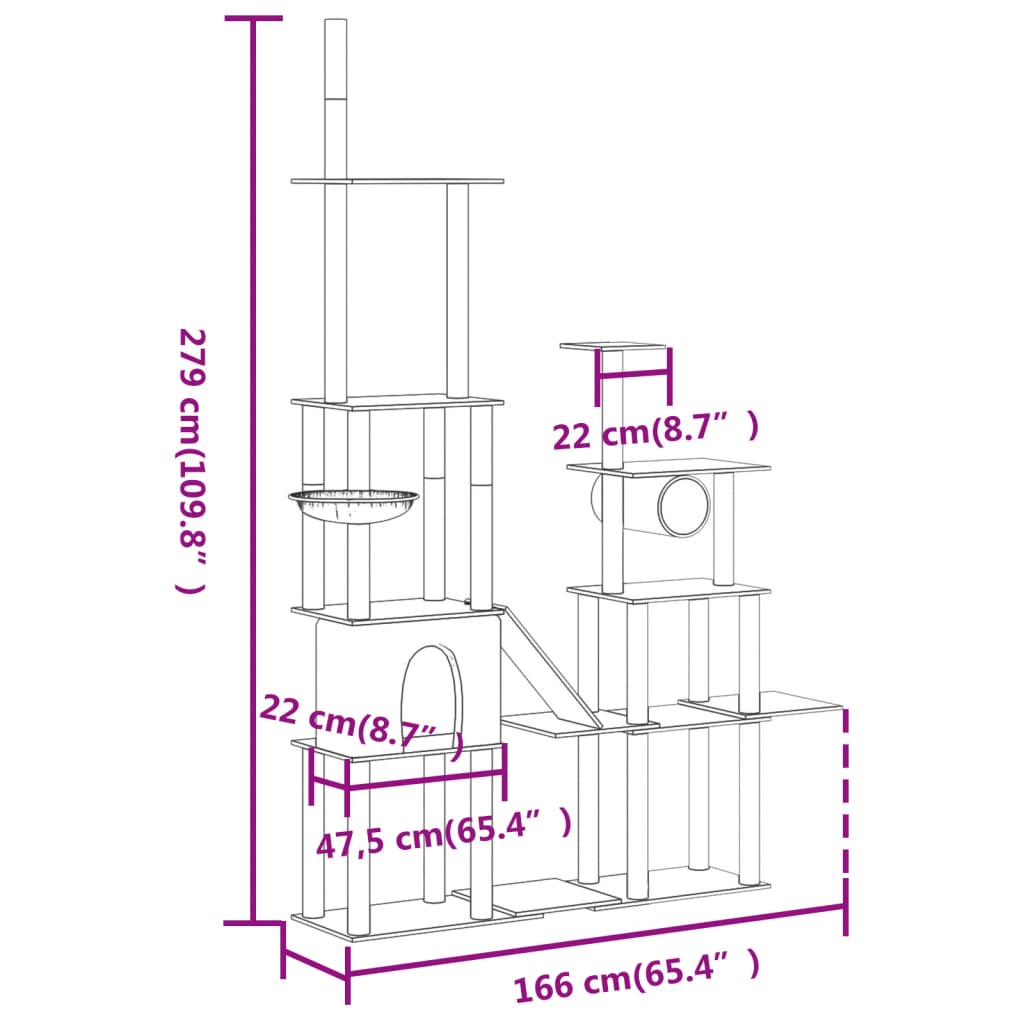 vidaXL Cat Tree with Sisal Scratching Posts 279 cm Cream