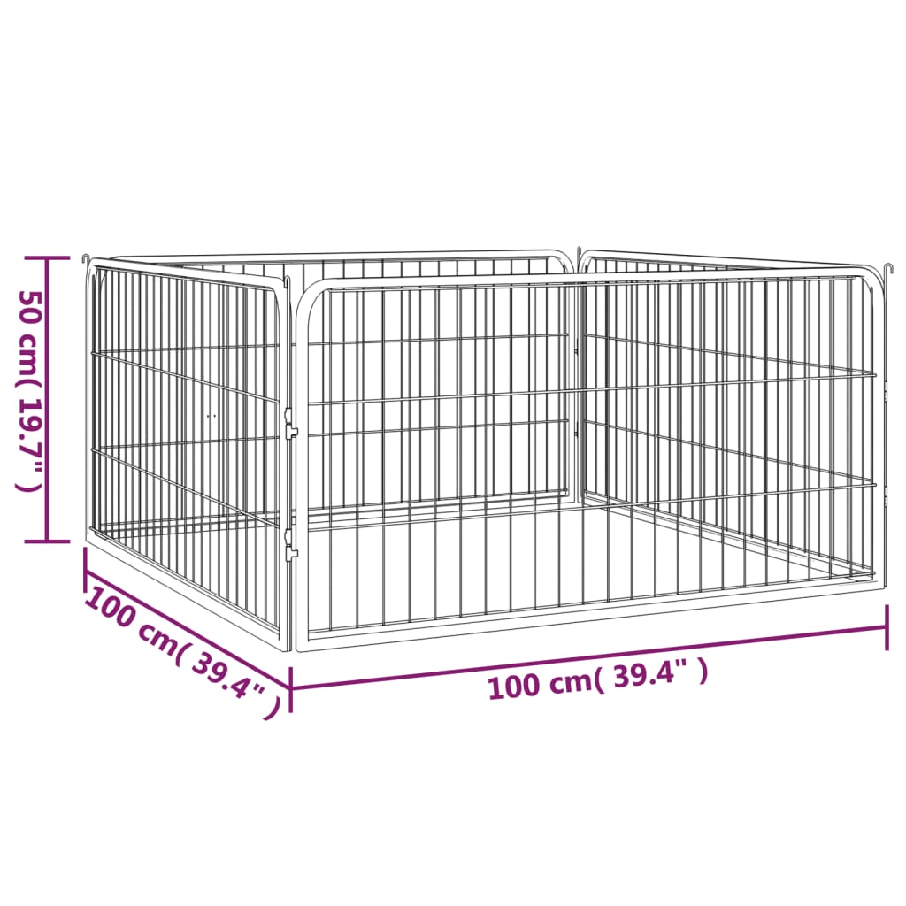 vidaXL Hondenkennel 4 panelen 100x50 cm gepoedercoat staal zwart