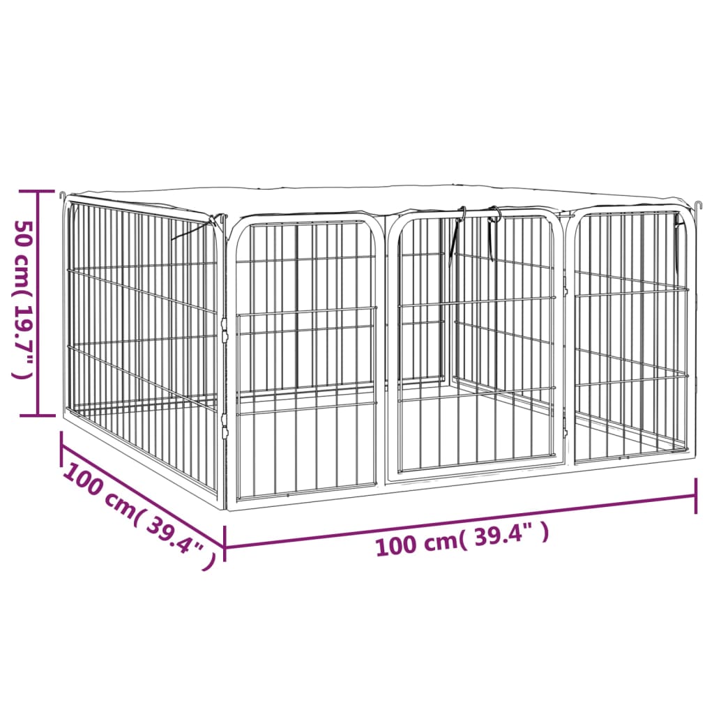 vidaXL Dog Kennel 4 Panels 100x50 cm Powder-Coated Steel Black