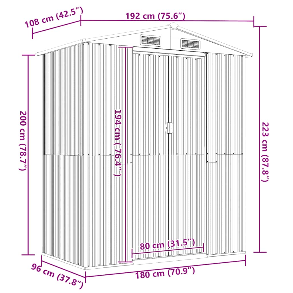 vidaXL Tuinschuur 192x108x223 cm gegalvaniseerd staal groen