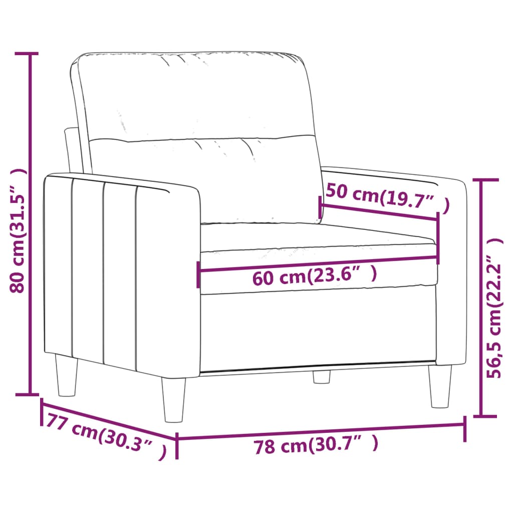 vidaXL Armchair 60 cm Fabric Light Gray
