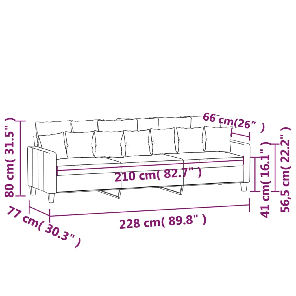 vidaXL Driezitsbank 210 cm stof lichtgrijs