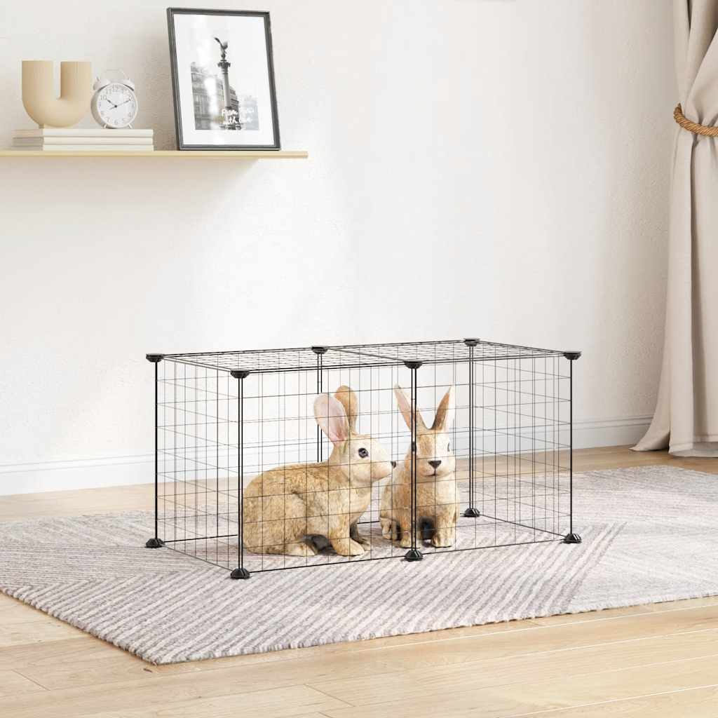 vidaXL Huisdierenkooi met 8 panelen 35x35 cm staal zwart