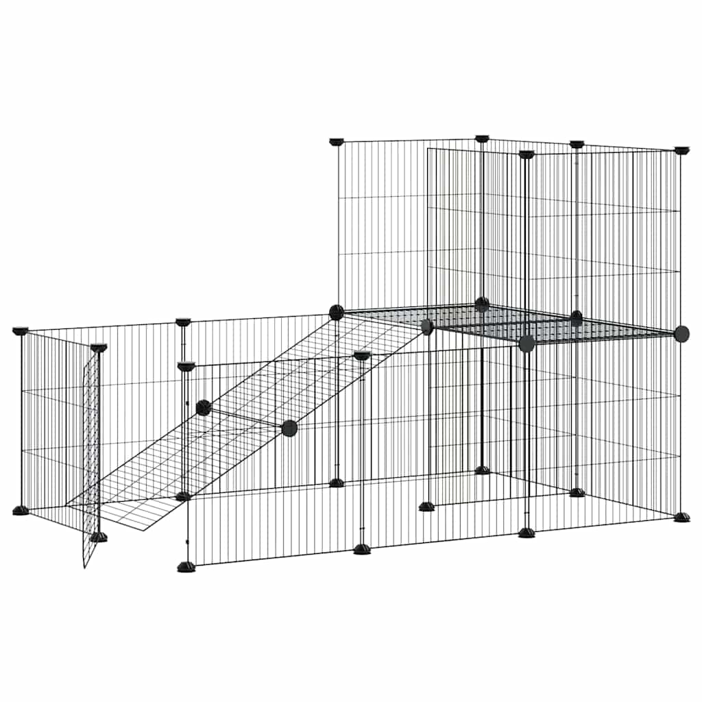vidaXL Pet Cage with Door 20 Panels 35x35 cm Steel Black