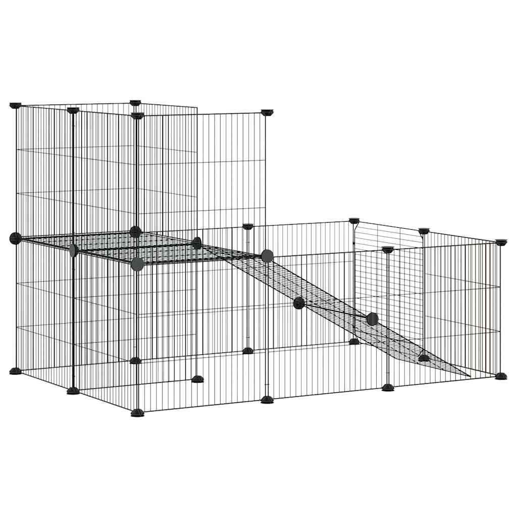 vidaXL Pet Cage with Door 20 Panels 35x35 cm Steel Black