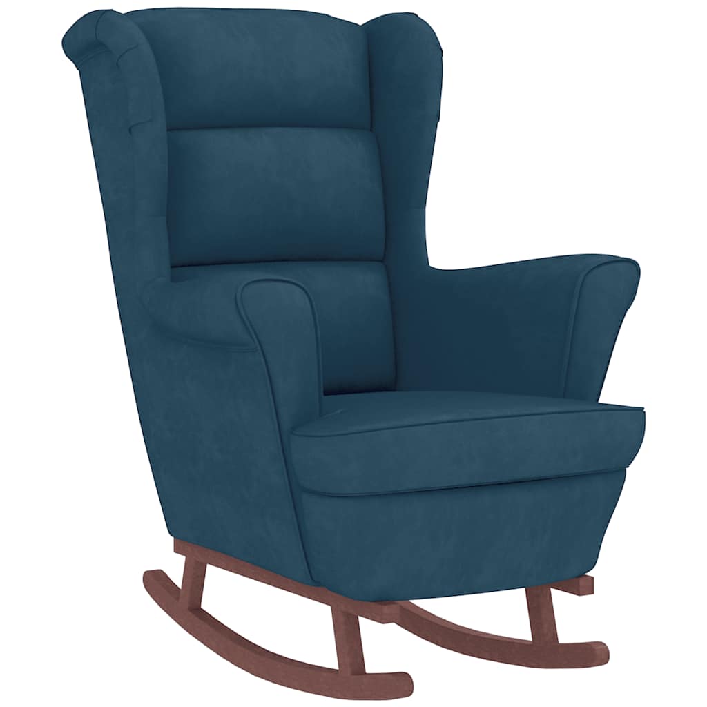 vidaXL Schommelstoel met oorleuning fluweel massief hout blauw