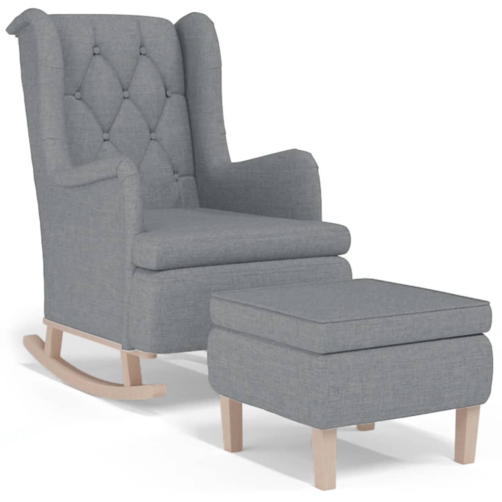 vidaXL Fauteuil met schommelpoten en voetenbank stof lichtgrijs