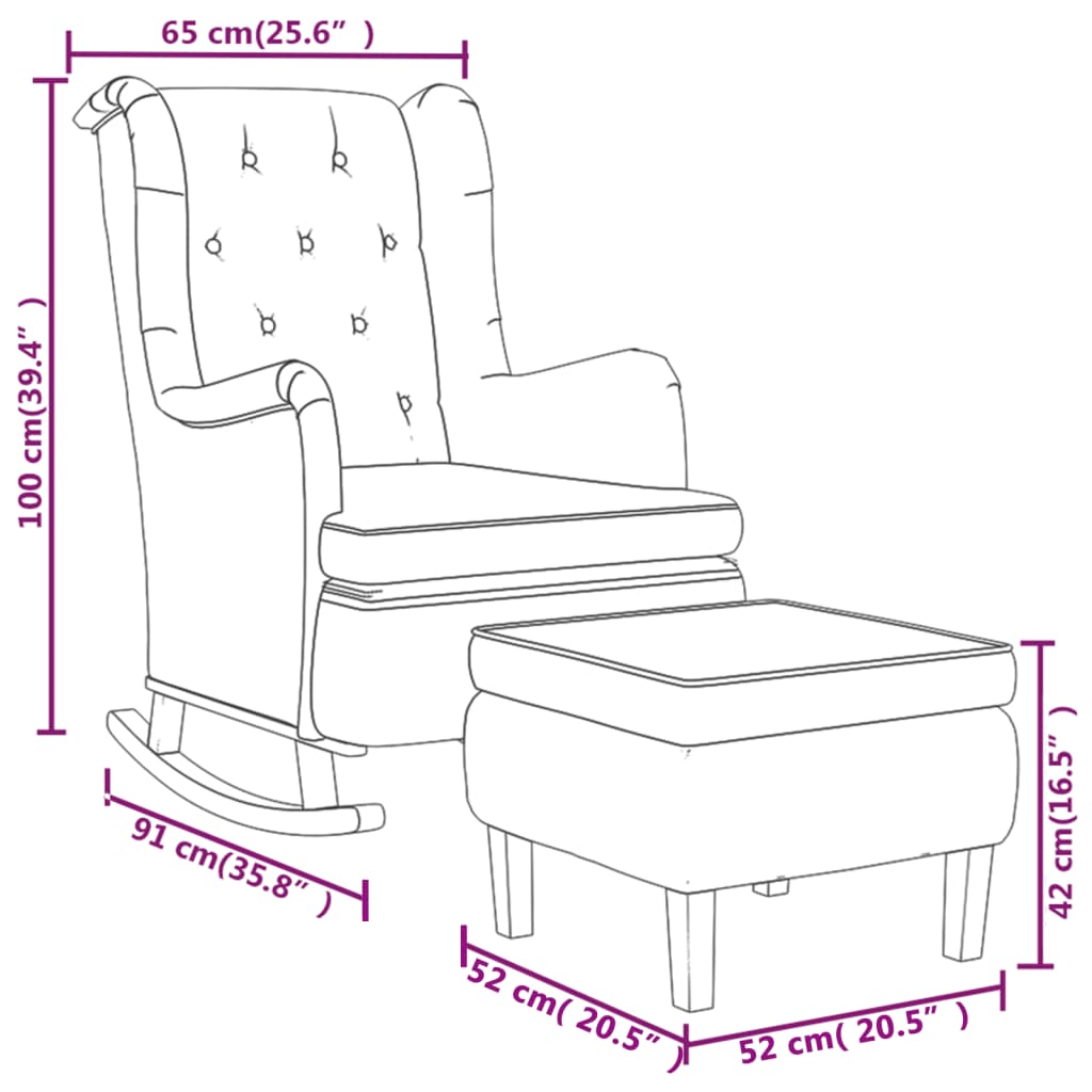 vidaXL Fauteuil met schommelpoten en voetenbank stof lichtgrijs