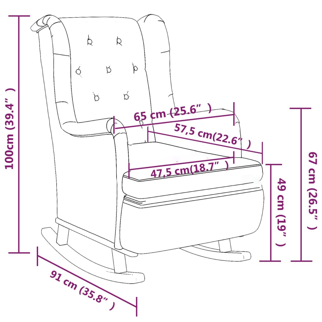 vidaXL Fauteuil met schommelpoten en voetenbank stof lichtgrijs
